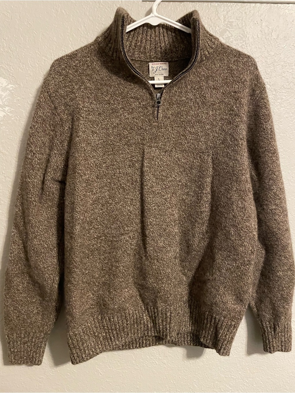Rugged merino wool-blend marled quarter-zip sweater large